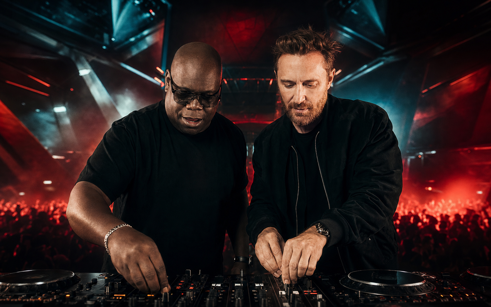 David Guetta and Carl Cox together behind the decks at UNVRS Ibiza