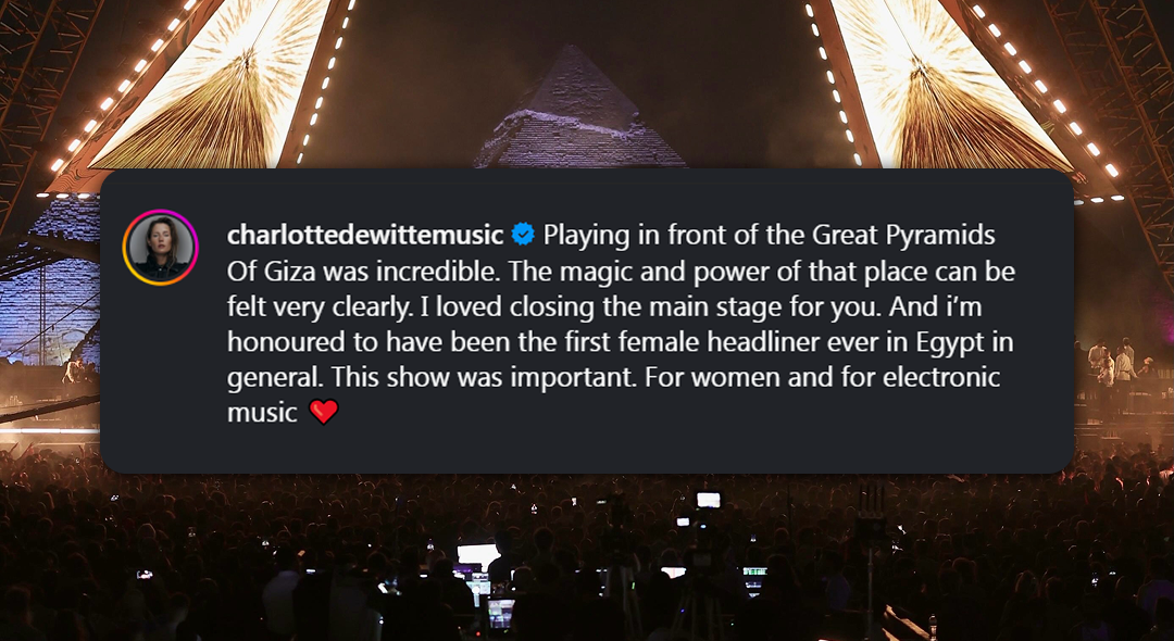 Charlotte de Witte’s Instagram statement over a crowd at Starlight Festival near the Pyramids of Giza